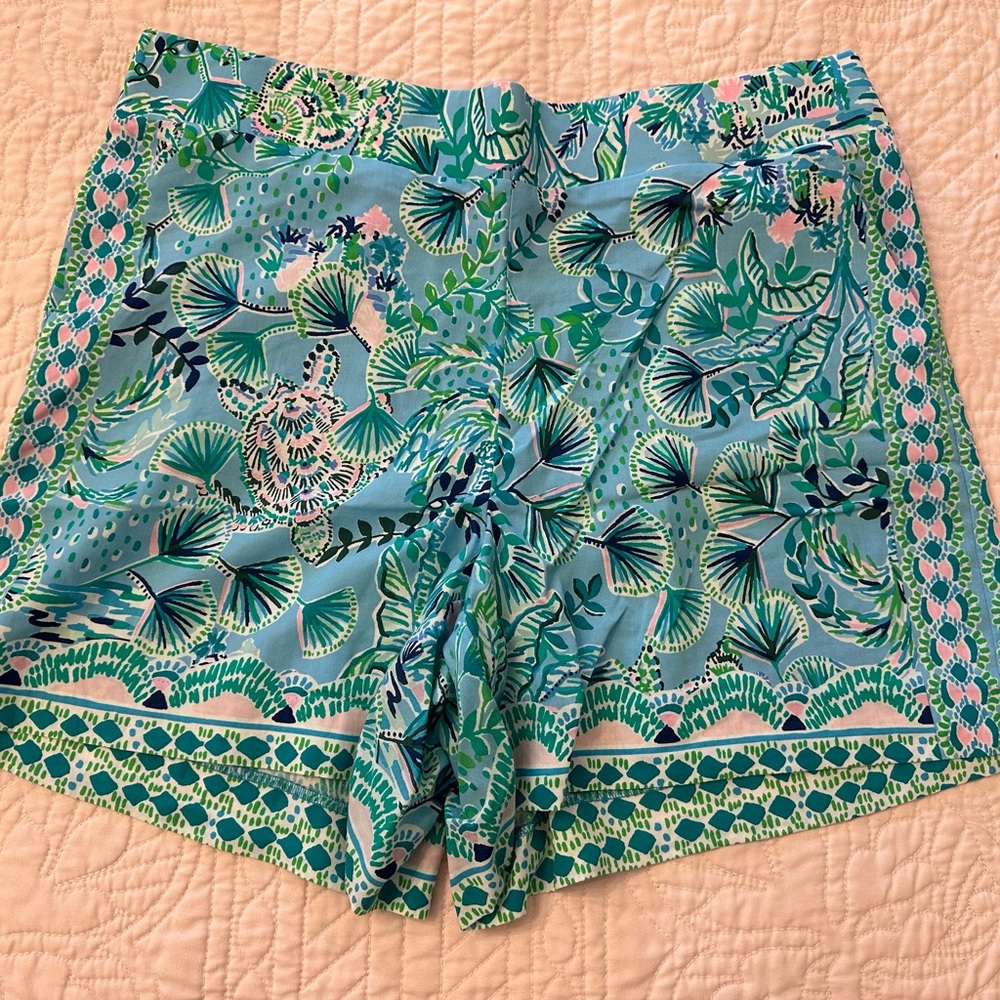 Lilly Pulitzer Blue and Green Bermuda Shorts Vibrant Tropical Print